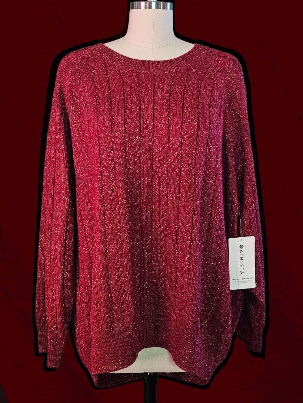 NWT Athleta Shimmery Red Crossroads Crew Sweater Size 1X